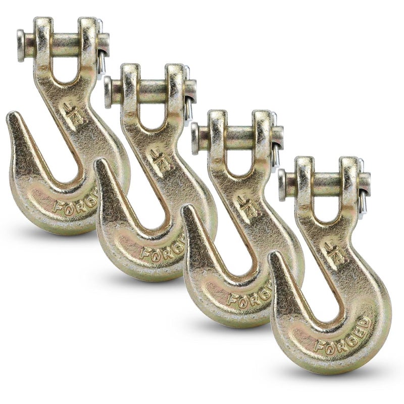 Htata Prep G70 1/4 Chain Hook Heavy Duty Clevis Grab Hook for 1/4 Inch Grade 70 Chain - for Trailer Truck Transport Yellow Chromate Finish (4Pack) - Image 1